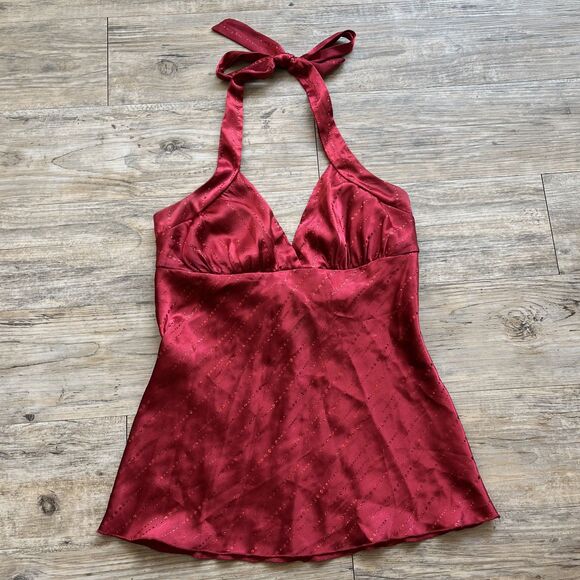 Vanity Halter Top Y2K Vintage Red Medium Satin - Picture 1 of 10